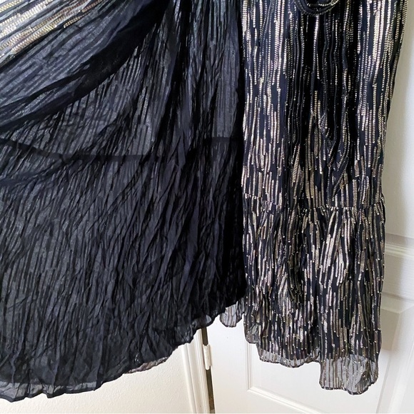 Ba&sh Dress Nixon Metallic Crossover-Neck Tie Maxi Party Black Gold XS GUC - Picture 3 of 12